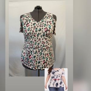 Torrid pink/ blue leopard print cold shoulder tee